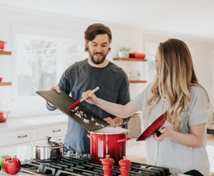 Clean small kitchen scene for organization guides