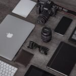Organized tech accessories flat lay for travel cable guides